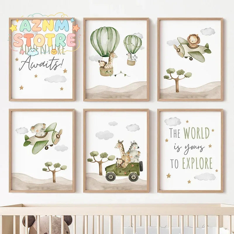 Hot Air Balloon Animals Poster - Baby Nursery Hot Air Balloon 评论和价格