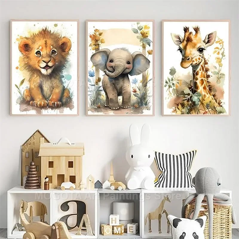 Watercolor Lion Giraffe Tiger  - Animals Baby Nursery 评论和价格