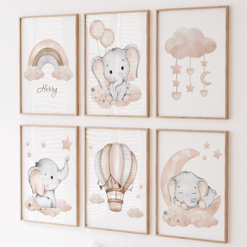 Cute Elephant Hot Balloon Moon - Animals Baby Nursery 评论和价格