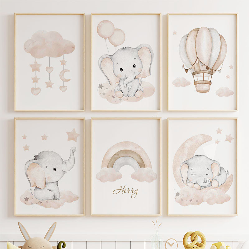 Cute Elephant Hot Balloon Moon - Animals Baby Nursery 评论和价格