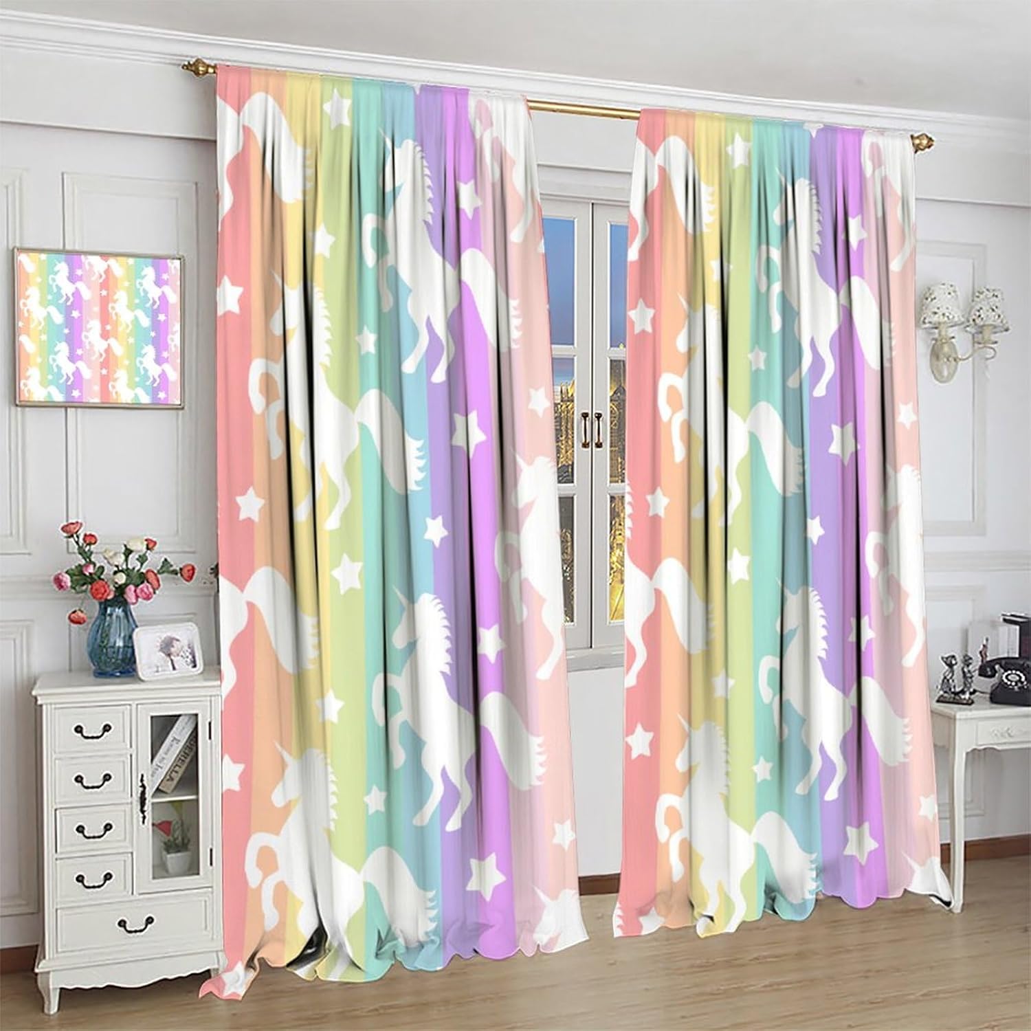 Rainbow Unicorn Blackout Curta - Blackout Curtain Nursery 评论和价格