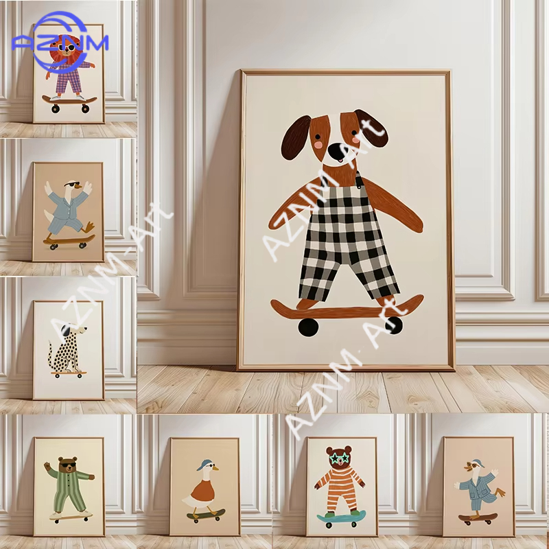 1PC Funny Animal Skateboarding - Animals Baby Nursery 评论和价格