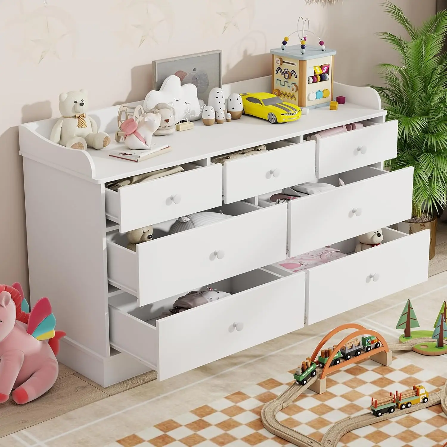 Kids Dresser Cabinet with 7 Dr - Baby Nursery Drawers 评论和价格
