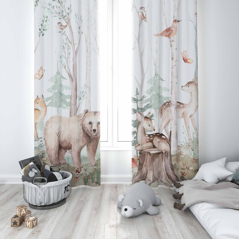 Forest Animals Curtains Kids N - Blackout Curtain Nursery 评论和价格