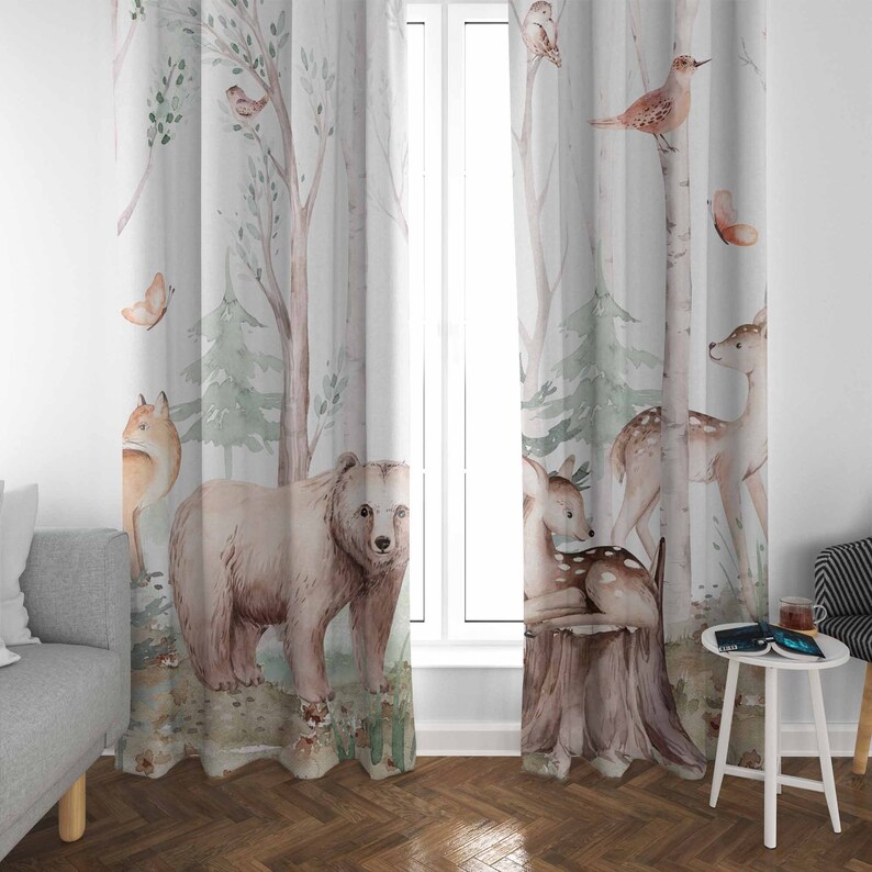 Forest Animals Curtains Kids N - Blackout Curtain Nursery 评论和价格