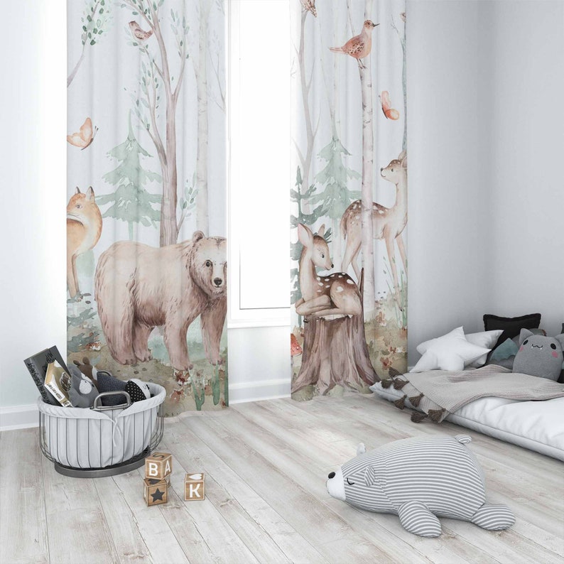 Forest Animals Curtains Kids N - Blackout Curtain Nursery 评论和价格