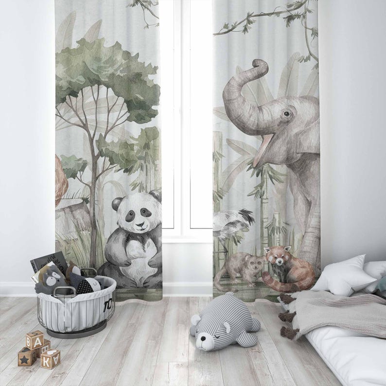 Safari Animals Curtains Kids B - Blackout Curtain Nursery 评论和价格