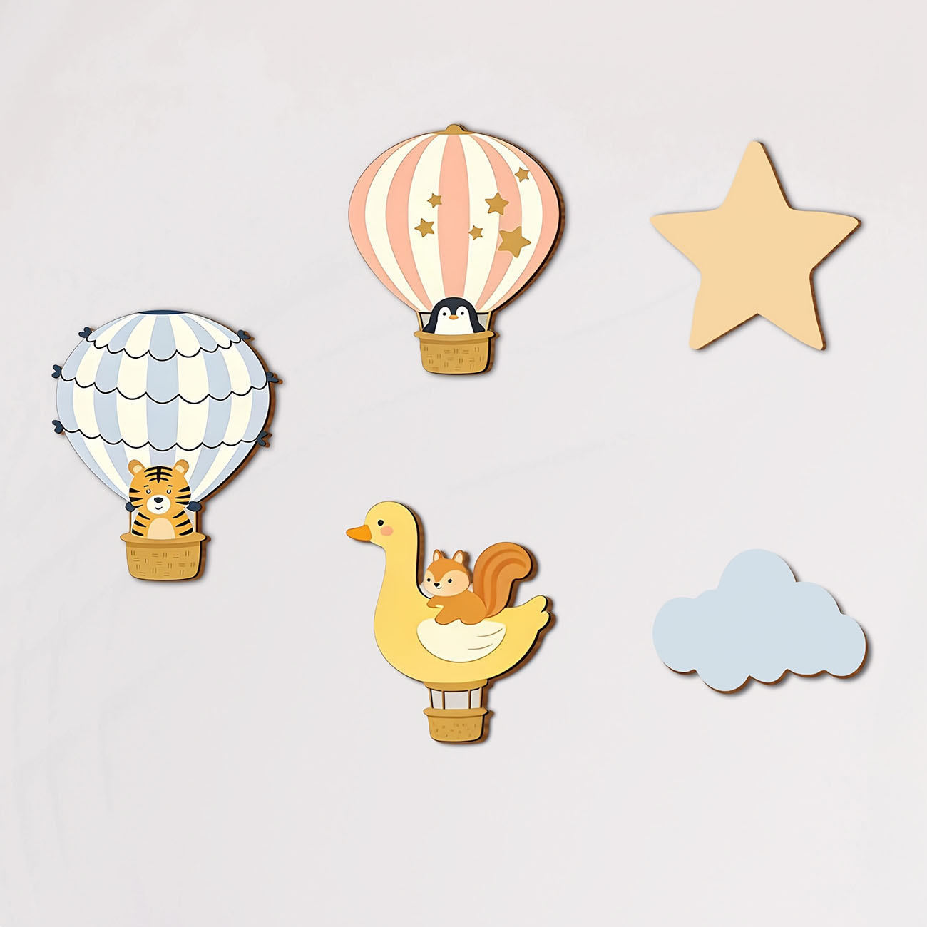 5Pcs Animal Hot Air Balloon Wo - Baby Nursery Vinyl 评论和价格