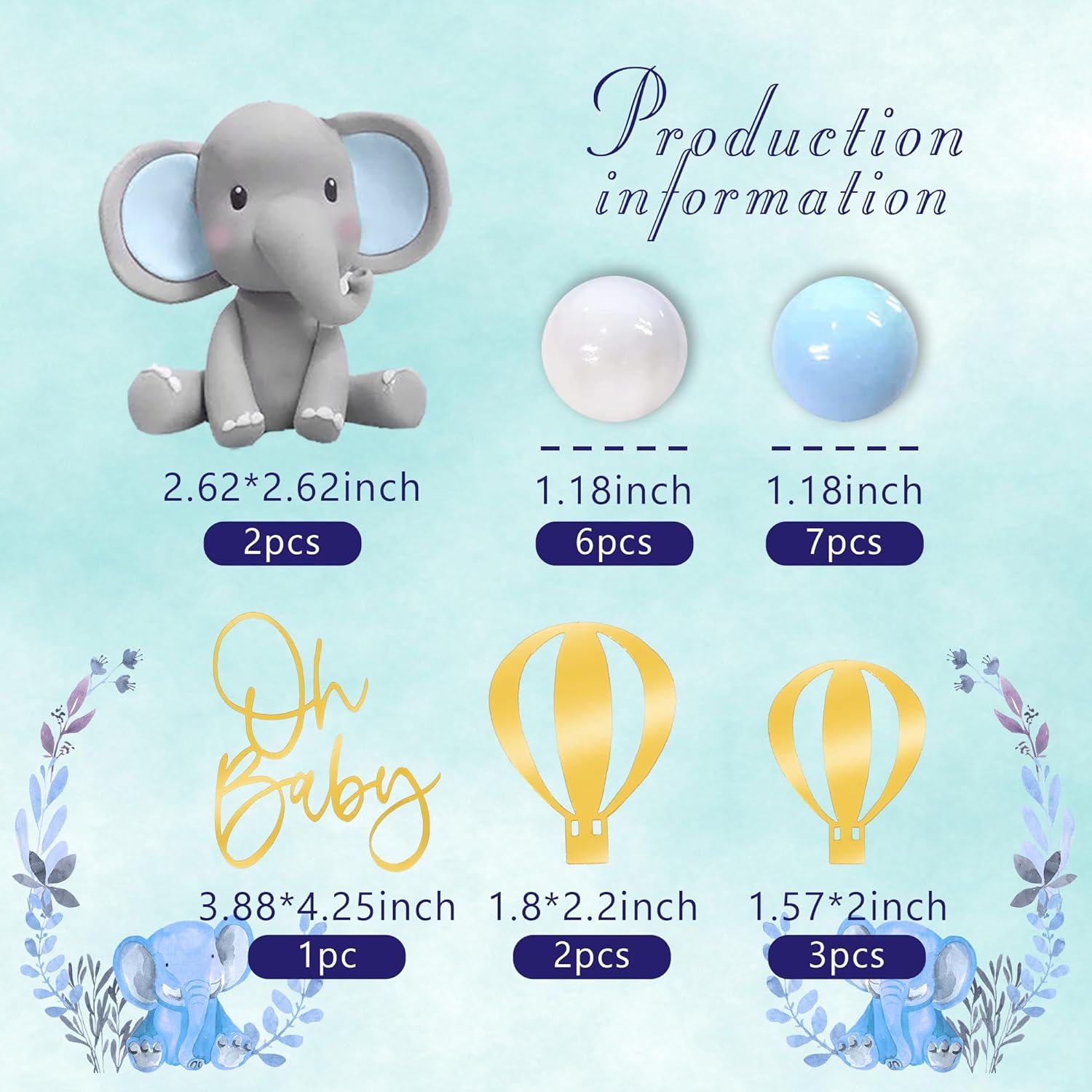 Elephant Cake Decoration with  - Baby Nursery Hot Air Balloon 评论和价格